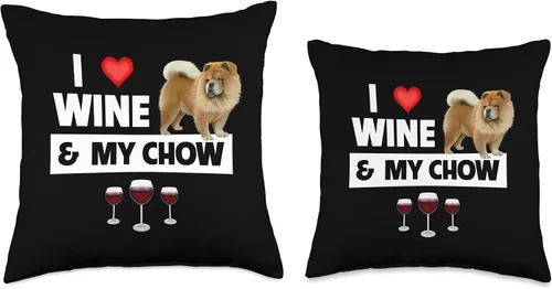 Vista 3 de I Love Wine and My Chow Chow Dog Mom Dad Drinking Fun Throw Pillow