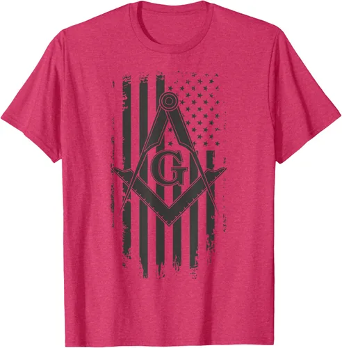 Vista 4 de Masonic American Flag Square and Compass - Camiseta masónica Negro