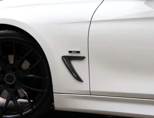 Vista 3 de YIWANG Estilo de fibra de carbono ABS Shark Gills Side Fender Vent Mesh Decoración 3D Pegatinas 2 unids para BMW F30 F35 316I 320I 328I 330I 335I