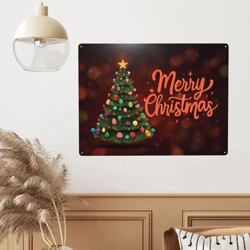 Vista 7 de Vintage Merry Christmas Metal Tin Plaque Sign, 12X16 Inch Retro Wall Art Print Poster Signs,Retro Oil Painting Styles, Ideal For Festive Home