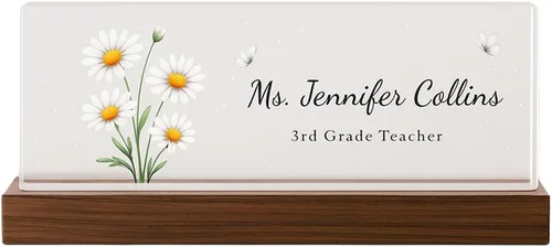 Vista 13 de Placa de nombre personalizada para escritorio para profesores, placa de nombre de acrílico personalizada para maestros con base de madera, letrero