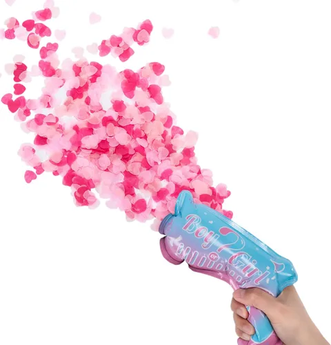 Vista 8 de Pistola de felicitación con globos de confeti para revelación de género, para él o ella (juego de 10) suministros de fiesta para bebé niño o niña