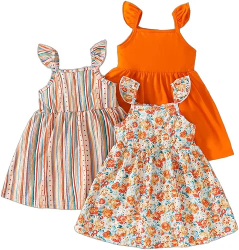 Vista 9 de Vestidos para niñas Vestidos para niñas pequeñas Paquete de 3 Vestido casual de fiesta con estampado patinador acampanado tipo A Vestido de verano