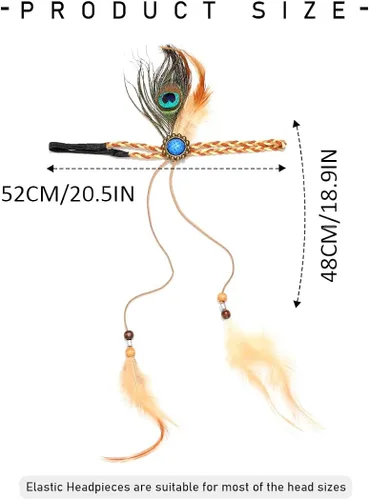 Vista 3 de GORTIN Diademas indias de plumas de pavo real diadema gitana hippie con diamantes de imitación diadema de plumas bohemias diadema para festivales