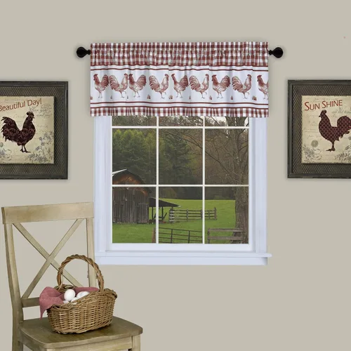 Vista 7 de PowerSellerUSA Juego de cortinas de cocina para ventana, diseño de gallo, cenefa de 58 pulgadas de ancho x 14 pulgadas de largo, color negro