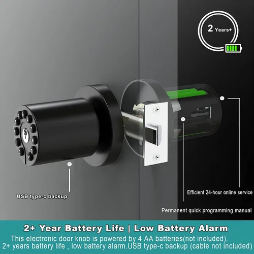 Vista 4 de Paquete de 3 Perillas de Puerta Electrónicas sin Llave Negras con Llave Igual, con Teclado Retroiluminado, Cerradura de Servicio Pesado, Bloqueo