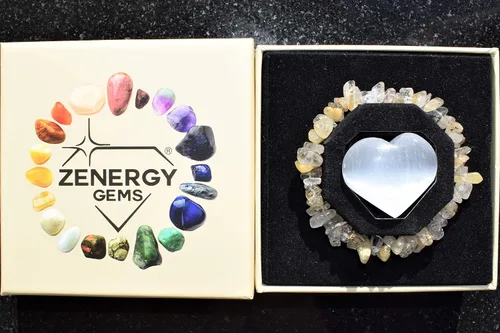 Vista 5 de Zenergy Gems - Pulsera cargada de energía con cuentas de cristales naturales de calidad premium + cristal de carga de selenita marroquí (incluido)