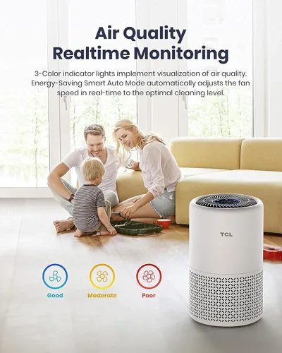Vista 4 de TCL Breeva A1C - Purificador de aire para el hogar, dormitorio, hasta 438 pies cuadrados, modo automático, filtración de 3 etapas, filtro HEPA