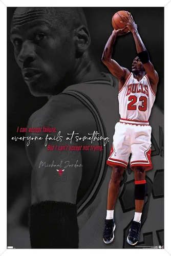 Vista 10 de Trends International Michael Jordan - Póster de pared con texto en inglés «Can't Accept Not Trying», 14.725 x 22.375 pulgadas, versión enmarcada