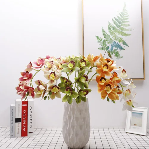 Vista 4 de XZJMY Flores artificiales de orquídeas artificiales 3D, flores artificiales de seda de 10 cabezas de seda, flores artificiales para exteriores