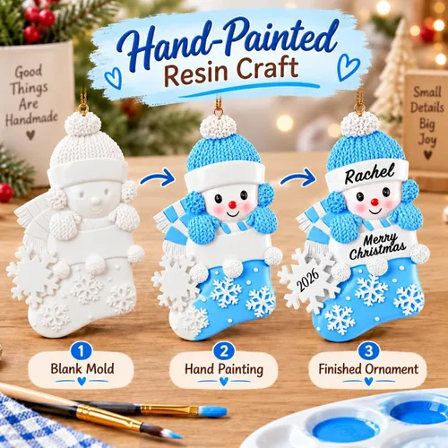 Vista 4 de Bemaystar 2025 Adornos Personalizados de Primer Navidad del Bebé - Adornos de Navidad de Resina Hechos a Mano con Nombre y Año - Adornos de Navidad
