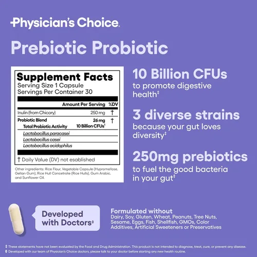 Vista 9 de Physician's CHOICE Prebiótico-probiótico - Probióticos multicepa y prebióticos sinérgicos - Diseñado para la salud digestiva, apoyo al microbioma