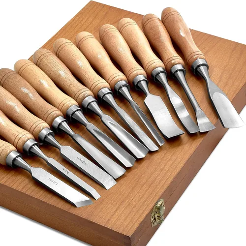 Vista 9 de SELFIE CAT Juego de cinceles de madera de 8 piezas, cinceles de carpintería HSS con estuche de madera, piedras de afilar y guía de afilado, mango