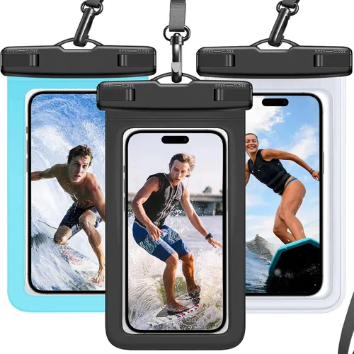 Vista 9 de Funda impermeable para teléfono IP68, flotante impermeable, bolsa seca esencial para crucero en la playa con cordón ajustable para iPhone 16 Pro Max