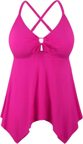 Vista 27 de Firpearl Trajes de baño tankini para mujeres, modestos y fluidos, espalda cruzada, talla plus, top de traje de baño Azul aguamarina