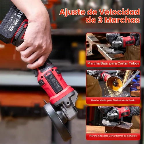 Vista 4 de Amoladora Angular Inalámbrica, Muela de 4-1/2" con 2 Baterías, Pantalla LED, Motor Sin Escobillas para Corte y Lijado de Metal, Eliminación de Óxido