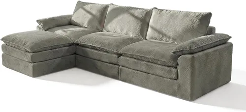 Vista 9 de Sofá modular en forma de nube de 118 pulgadas, con otomana móvil, sofá de asiento profundo de felpilla para sala de estar, sin montaje, caqui
