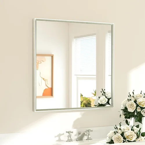 Vista 99 de TETOTE Espejo de baño dorado cepillado de 20" x 30", espejo de tocador de baño rectangular de latón dorado cepillado con marco biselado para sobre