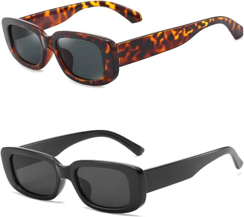 Vista 11 de Dollger - Lentes de sol rectangulares para mujer y hombre, gafas de moda retro, protección UV 400, armazón cuadrado A: negro y marrón leopardo