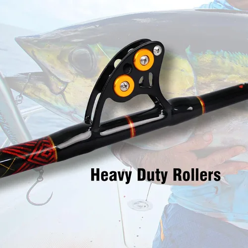 Vista 3 de Fiblink Bent Butt Trolling Rod 2 piezas de agua salada en alta mar caña de pescar Big Game Roller Rod Polo de barco convencional