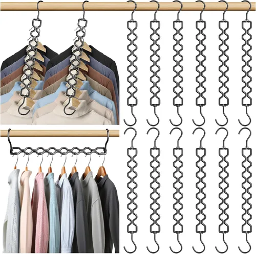 Vista 10 de Paquete de 3 perchas ahorradoras de espacio para ropa, resistentes, capacidad de 30 libras, perchas mágicas ahorradoras de espacio de metal