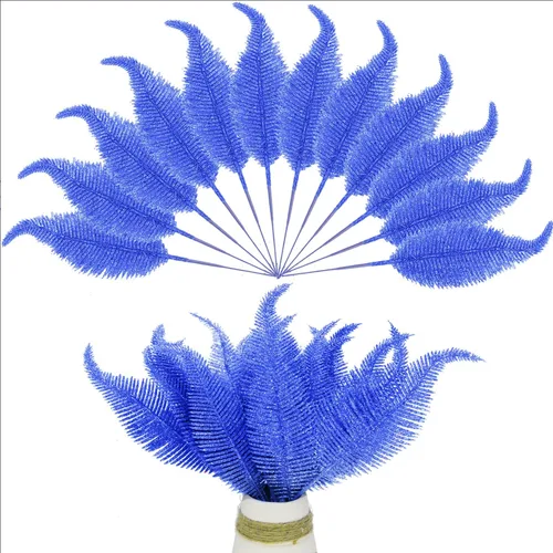 Vista 5 de 20 piezas de hojas artificiales con purpurina de Navidad, ramas de hojas artificiales brillantes para picks de árboles de Navidad, adornos de 10