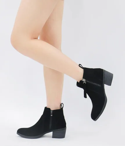 Vista 8 de Vepose Botines de cuero de gamuza para mujer, botines de moda con cremallera interior para mujer