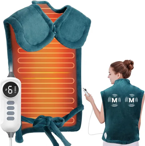 Vista 5 de DAILYLIFE Almohadilla térmica con masajeador para cuello y hombros, almohadillas térmicas eléctricas portátiles para aliviar el dolor de espalda
