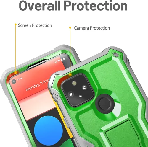 Vista 2 de FITO Funda para Pixel 5, funda resistente a prueba de golpes de doble capa con protector de pantalla para teléfono Google Pixel 5, soporte integrado