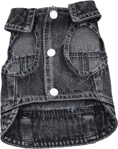 Vista 6 de Chaqueta de mezclilla para perros pequeños, con anillo en D, ropa para Negro