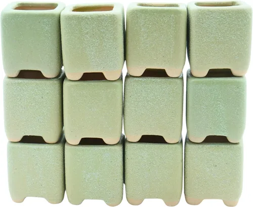 Vista 13 de Paquete de 12 macetas cuadradas modernas para suculentas de 1.6 pulgadas con gran orificio de drenaje, macetas rústicas de cerámica texturizada