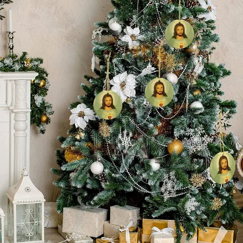 Vista 7 de Sagrado Corazón de Jesús (1) Adornos de cerámica para colgar en la familia, adornos colgantes de cerámica