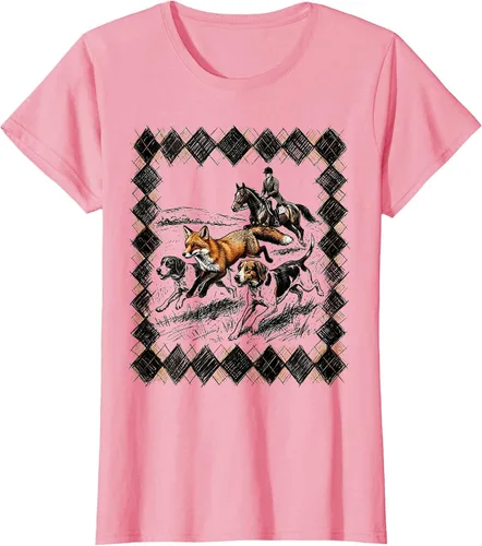 Vista 14 de Preppy Argyle Fox Hunt Illustrated Graphic T-Shirt White