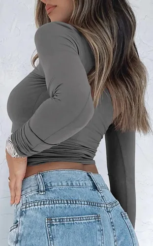 Vista 4 de WINKEEY Essentials - Camiseta de manga larga para mujer, color liso, ajustada