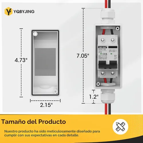 Vista 8 de Interruptor de desconexión de panel solar, disyuntor miniatura de 20 amperios CC CA, 500 V, 2 polos con conector fotovoltaico y caja impermeable