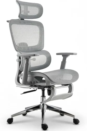 Vista 11 de Silla de oficina ergonómica, silla de escritorio de malla para el hogar, cómoda silla de juegos con reposapiés, ruedas, reposacabezas 2D ajustable