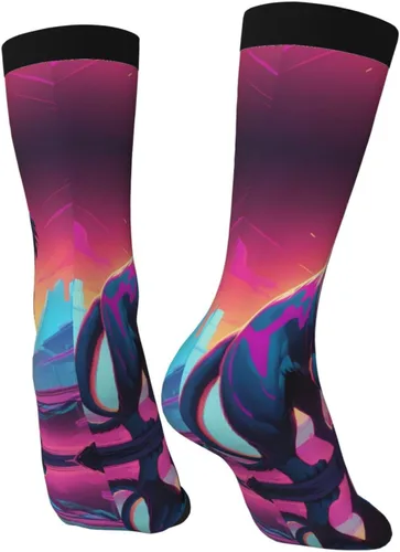 Vista 4 de Synthwave Sabertooth Patterns Stretch Mid-Calf Socks - Designed specifically for running, stylish and breathable for training.