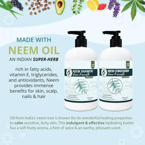 Vista 3 de Zatural Kit de champú y acondicionador Natural Neem, calmante y curativo para la nutrición y reparación sensativa del cuero cabelludo y el cabello