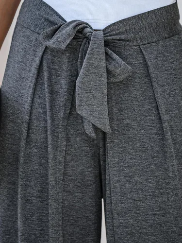 Vista 6 de CUPSHE Pantalones de pierna ancha con cinturón anudado para mujer, pantalones de cintura alta