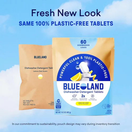 Vista 10 de BLUELAND - Juego de tabletas de detergente para lavavajillas 100% libres de plástico, cáscara de limón