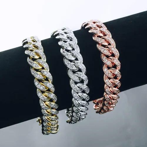 Vista 2 de Niv'S BLING Pulsera de eslabones cubanos de Miami chapado en oro de 18 quilates para hombres y mujeres Pulsera de joyería de moda Hip Hop 1 fila