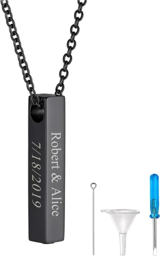 Vista 270 de FindChic Collares personalizados con urna para cenizas, barra vertical, gato, luna, reloj de arena, garra de perro, acero inoxidable, chapado en oro