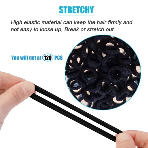 Vista 2 de Cintas elásticas para el pelo de bebé, bandas elásticas para el cabello pequeñas para niñas, bandas elásticas para coletas (negro)