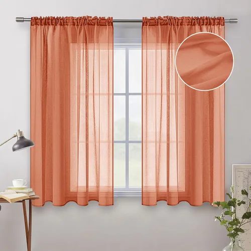 Vista 17 de MIULEE Cortinas semitransparentes 24 pulgadas de largo 2 paneles para ventana de cocina sobre el fregadero, cortinas cortas pequeñas de café