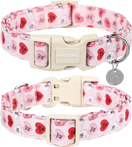 Vista 8 de DOGWONG Collar para perro de San Valentín, collar ajustable de algodón con corazón de caramelo azul, perfecto para perros pequeños a medianos