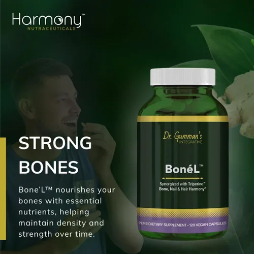 Vista 12 de Harmony Nutraceuticals Bone'L - Armonía de huesos, uñas y cabello, máxima potencia, máxima bioactividad, cápsulas veganas, fabricadas en Estados