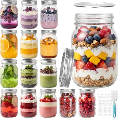 Vista 10 de CycleMore 24 tarros de vidrio transparente de 8 onzas con tapas separables de plata regulares, tarros redondos de 8.5 fl oz para especias para miel