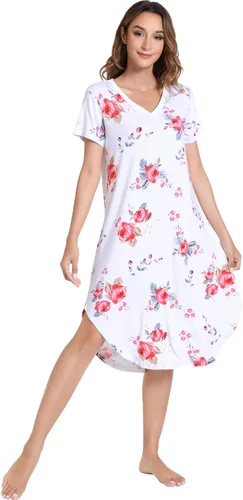 Vista 49 de NACHILA Bamboo Viscose Nightgowns for Women Cooling Short Sleeve Sleepshirt A-aqua Green