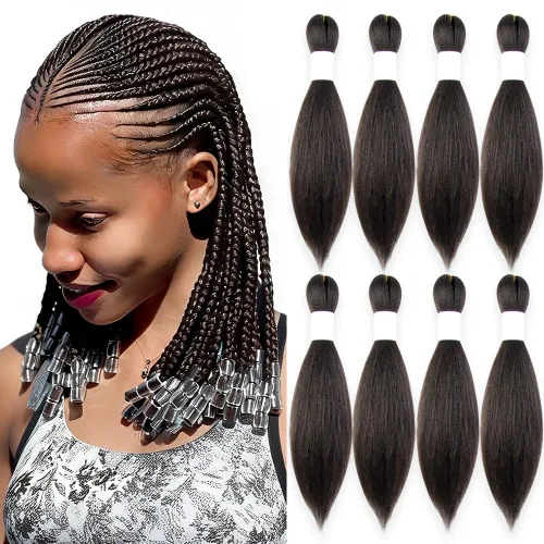 Vista 20 de Cabello trenzado burdeos, 10 pulgadas, 4 paquetes Cabello preestirado, trenzas de ganchillo cortas y rectas, textura Yaki, fibra sintética