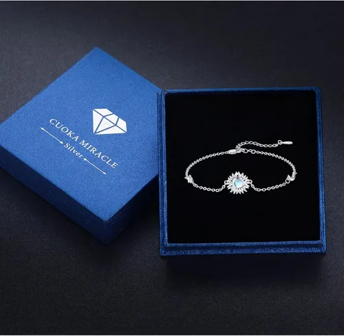 Vista 7 de CUOKA MIRACLE Pulseras de sol de piedra lunar, pulsera de plata de ley 925 de 7 pulgadas + 2 pulgadas, pulsera de cadena de eslabones ajustables